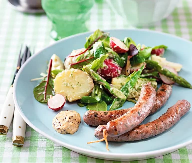 Lammkorv med potatis- och kronärtskockssallad